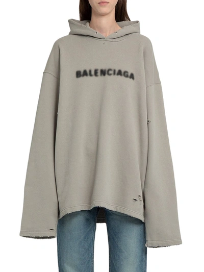 Balenciaga Distressed Blurry Logo Hoodie Grey - US