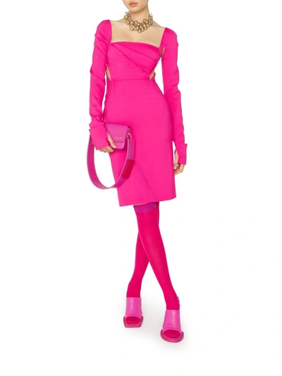 Shop Jacquemus Long Sleeve Midi Dress. In Pink & Purple