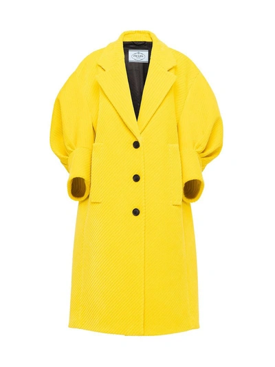 Shop Prada Corduroy Puff-sleeve Coat In Yellow & Orange