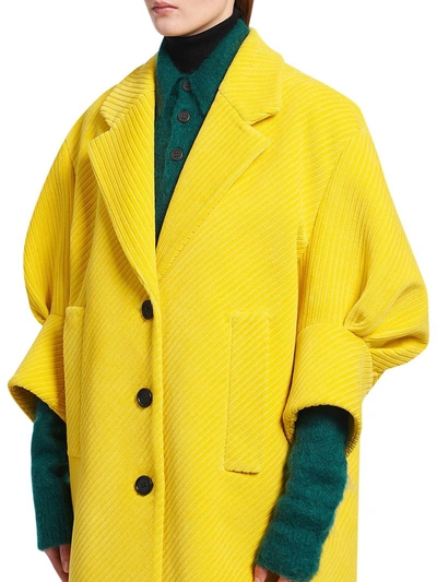 Shop Prada Corduroy Puff-sleeve Coat In Yellow & Orange