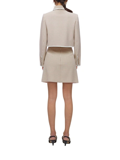 Shop Self-portrait Monochrome Check Mini Skirt In Nude & Neutrals