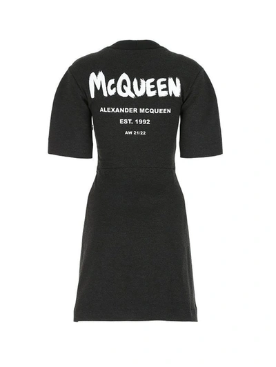 Shop Alexander Mcqueen Rear Logo-print Dress In Black