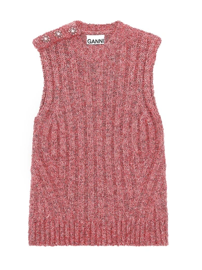 Shop Ganni Chunky Glitter Knit Vest In Pink & Purple