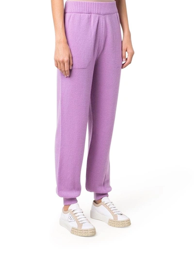 Msgm Merino-blend Knitted Track Pants In Pink & Purple