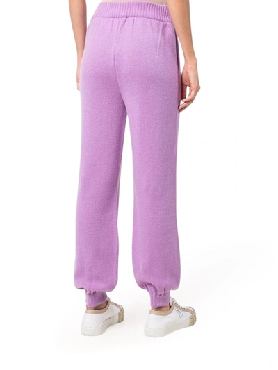 Msgm Merino-blend Knitted Track Pants In Pink & Purple
