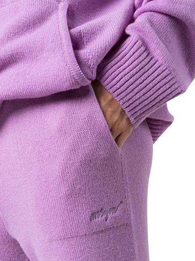 Msgm Merino-blend Knitted Track Pants In Pink & Purple