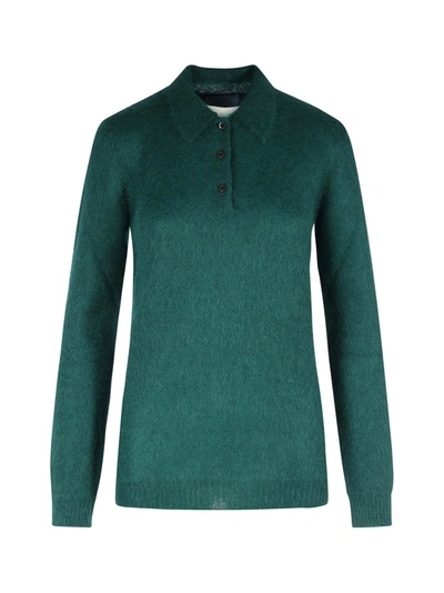 Shop Prada Long Sleeves Polo Mohair In Green