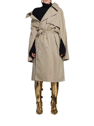 Shop Balenciaga Trench Off Shoulder In Beige In Nude & Neutrals