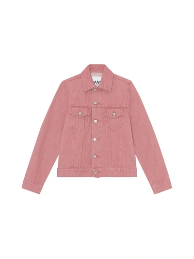 Shop Ganni Pink Denim Jacket In Pink & Purple