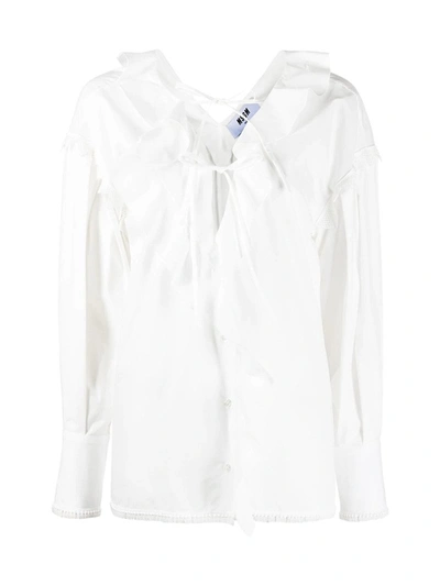 Shop Msgm Ruffled Cotton Blouse In White
