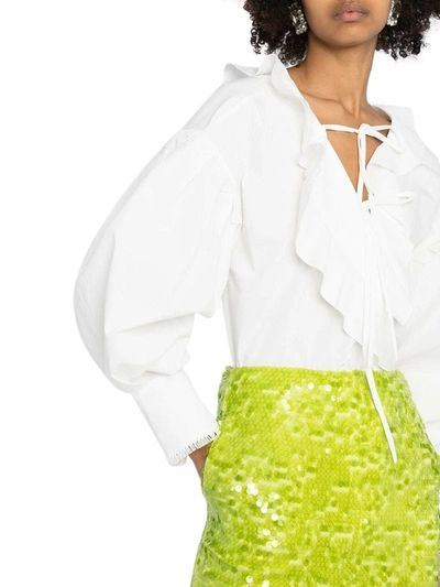 Shop Msgm Ruffled Cotton Blouse In White