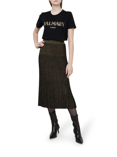 Shop Balmain Midi Skirt With Paillettes In Black