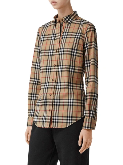 Shop Burberry Lapwing  Shirt In Cotton With Vintage Check Pattern In Nude & Neutrals