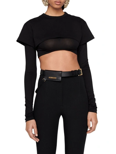 Shop Jacquemus Layered Cropped T-shirt. In Black