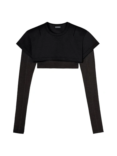 Shop Jacquemus Layered Cropped T-shirt. In Black
