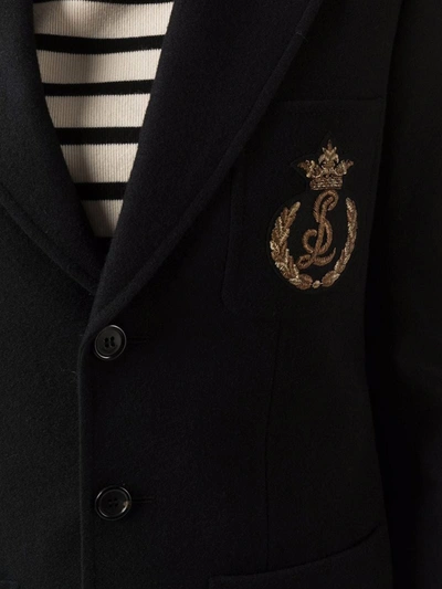 Shop Saint Laurent Logo-embroidered Single-breasted Blazer In Black