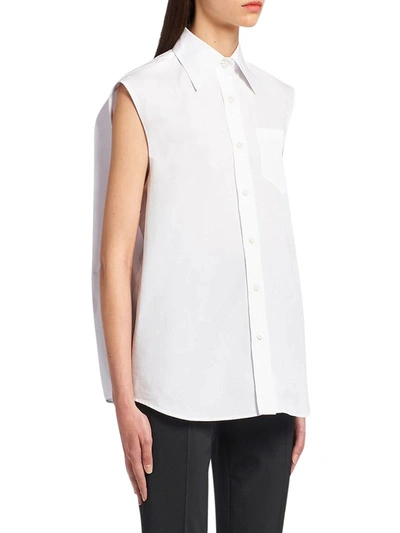 Shop Prada Sleeveless Poplin Shirt In White