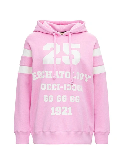 Shop Gucci Pink Cotton Sweatshirt With Print In Pink & Purple