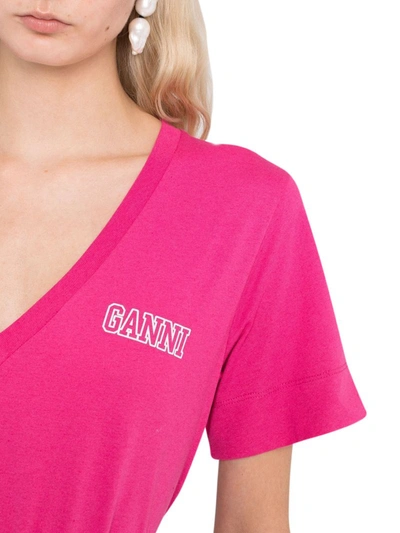 Shop Ganni Thin Software Jersey V-neck T.shirt In Pink & Purple