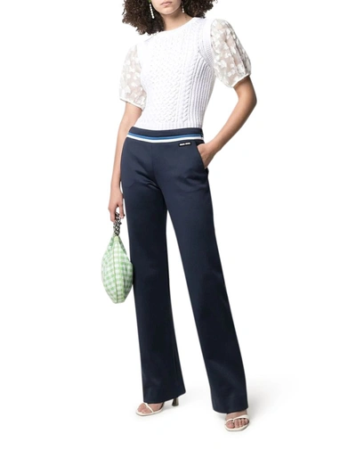 Shop Miu Miu Stripe-detail Flared Trousers In Blue