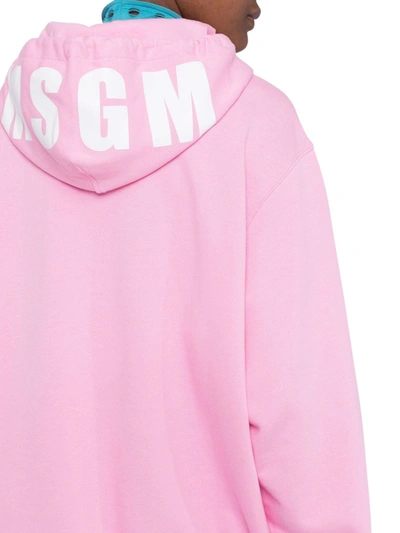 Shop Msgm Hoodie Back Logo In Pink & Purple