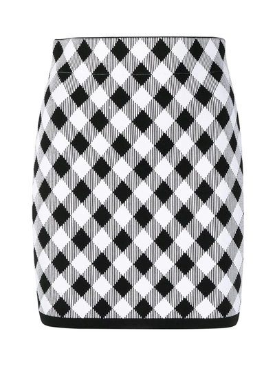 Shop Balmain Gingham Check Mini Skirt In Black