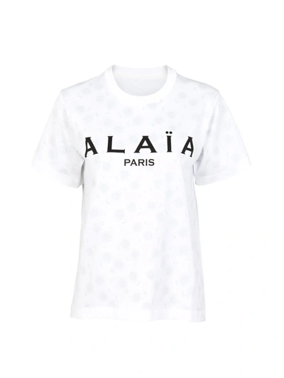 Shop Alaïa Cotton Jersey T-shirt With Logo In White