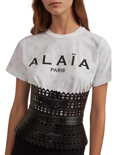 Shop Alaïa Cotton Jersey T-shirt With Logo In White