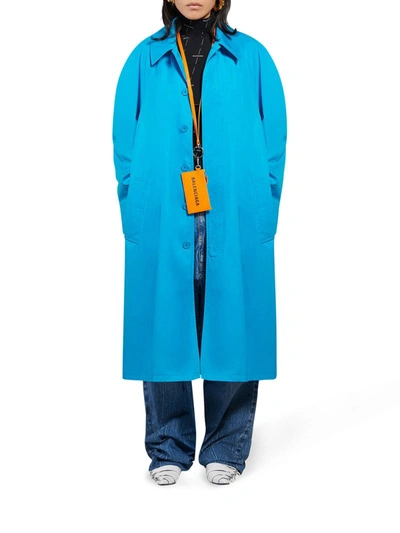 Shop Balenciaga Blue Cotton Gabardine Carcoat