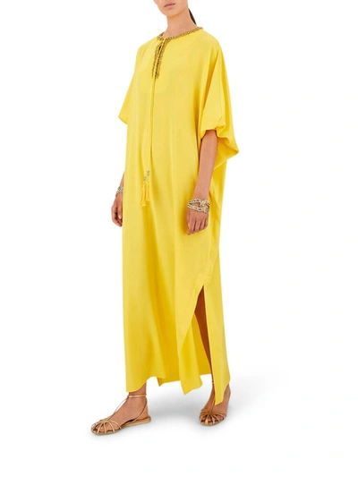 Shop Max Mara Tassel-detail Kaftan Dress In Yellow & Orange
