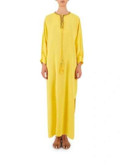 Shop Max Mara Tassel-detail Kaftan Dress In Yellow & Orange