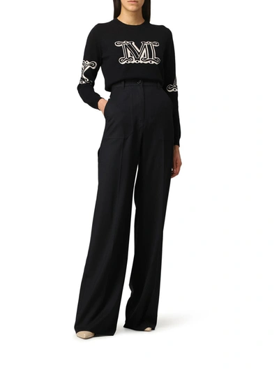 Shop Max Mara Pants In Wool Twill In Blue