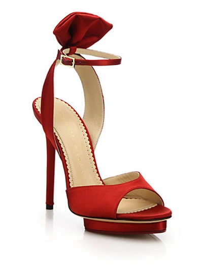 Charlotte Olympia Wallace Satin Platform Ankle-strap Sandals In Red