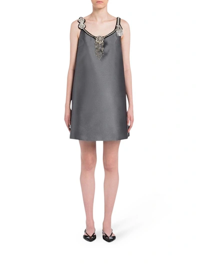 Shop Prada Embroidered A-line Dress In Grey