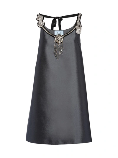 Shop Prada Embroidered A-line Dress In Grey