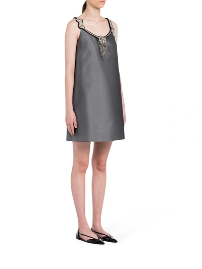 Shop Prada Embroidered A-line Dress In Grey