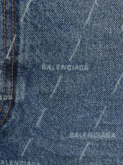 Shop Balenciaga Trapeze Skirt In Denim Logo Print In Blue