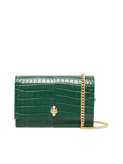 Shop Alexander Mcqueen Crocodile Effect Crossbody Bag In Green