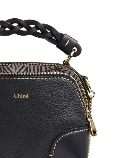 Shop Chloé Mini Daria Bag With Chain In Grained And Shiny Calfskin In Blue