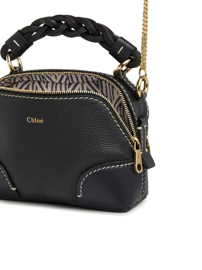 Shop Chloé Mini Daria Bag With Chain In Grained And Shiny Calfskin In Blue