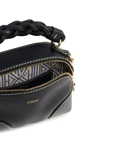 Shop Chloé Mini Daria Bag With Chain In Grained And Shiny Calfskin In Blue