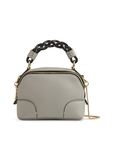 Shop Chloé Mini Daria Bag With Chain In Grained And Shiny Calfskin In Grey