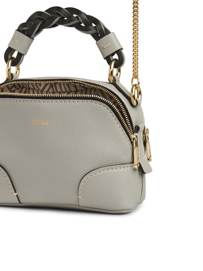 Shop Chloé Mini Daria Bag With Chain In Grained And Shiny Calfskin In Grey