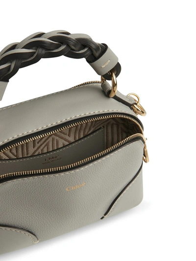 Shop Chloé Mini Daria Bag With Chain In Grained And Shiny Calfskin In Grey