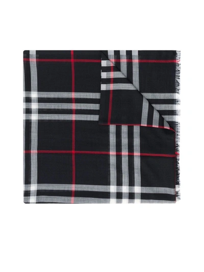 Shop Burberry Checked Scarf In Blue