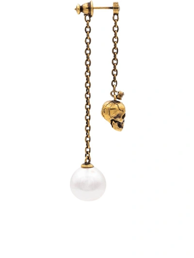 Shop Alexander Mcqueen Pearl-embellished Skull Pendant Earrings In Gold In Multicolour