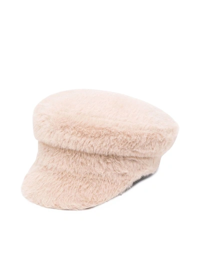 Shop Ruslan Baginskiy Faux-fur Baker Boy Hat In Nude & Neutrals