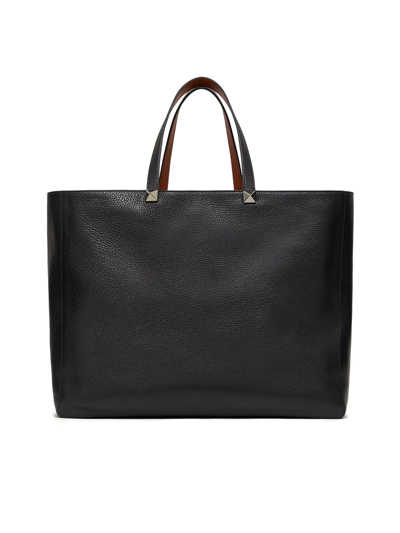 Shop Valentino Garavani Identity Reversible Shopping Bag In Leather In Black