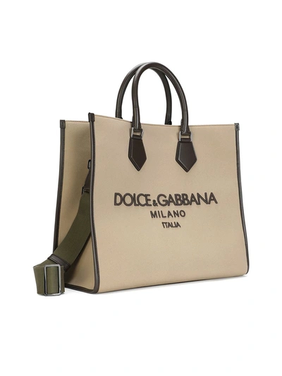 Shop Dolce & Gabbana Logo-embroidered Canvas Tote Bag In Brown