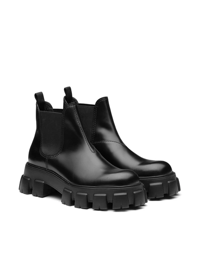 Prada Black Calfskin Chelsea Boots In Black